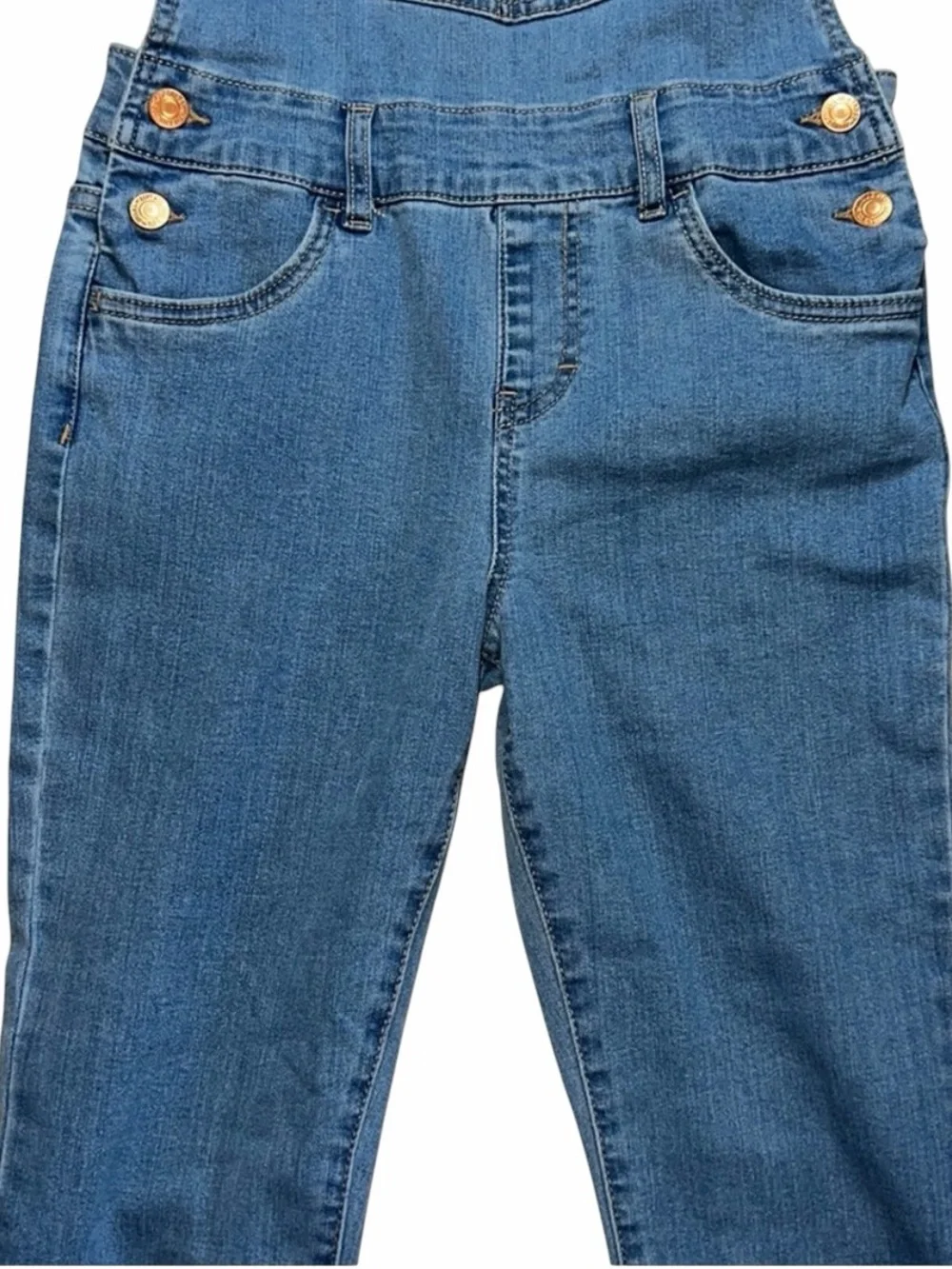 Levi’s Kids Denim Overalls Girls Size 12 Blue Stretch Bootcut Logo Strap - Picture 3 of 10